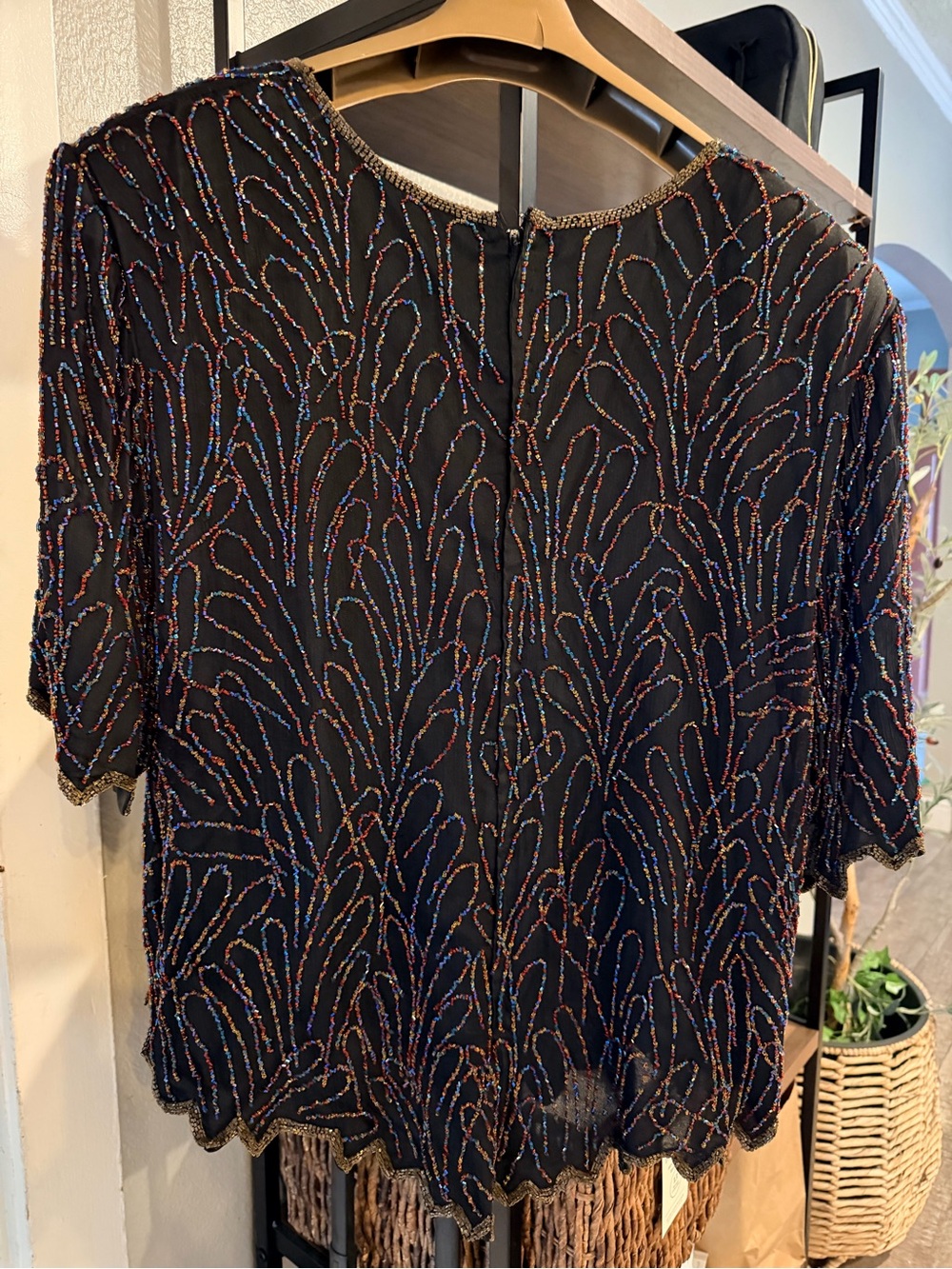 Laurence Kazar 4X Silk Beaded Vintage Top Multicolor Whimsigoth Maximalist
